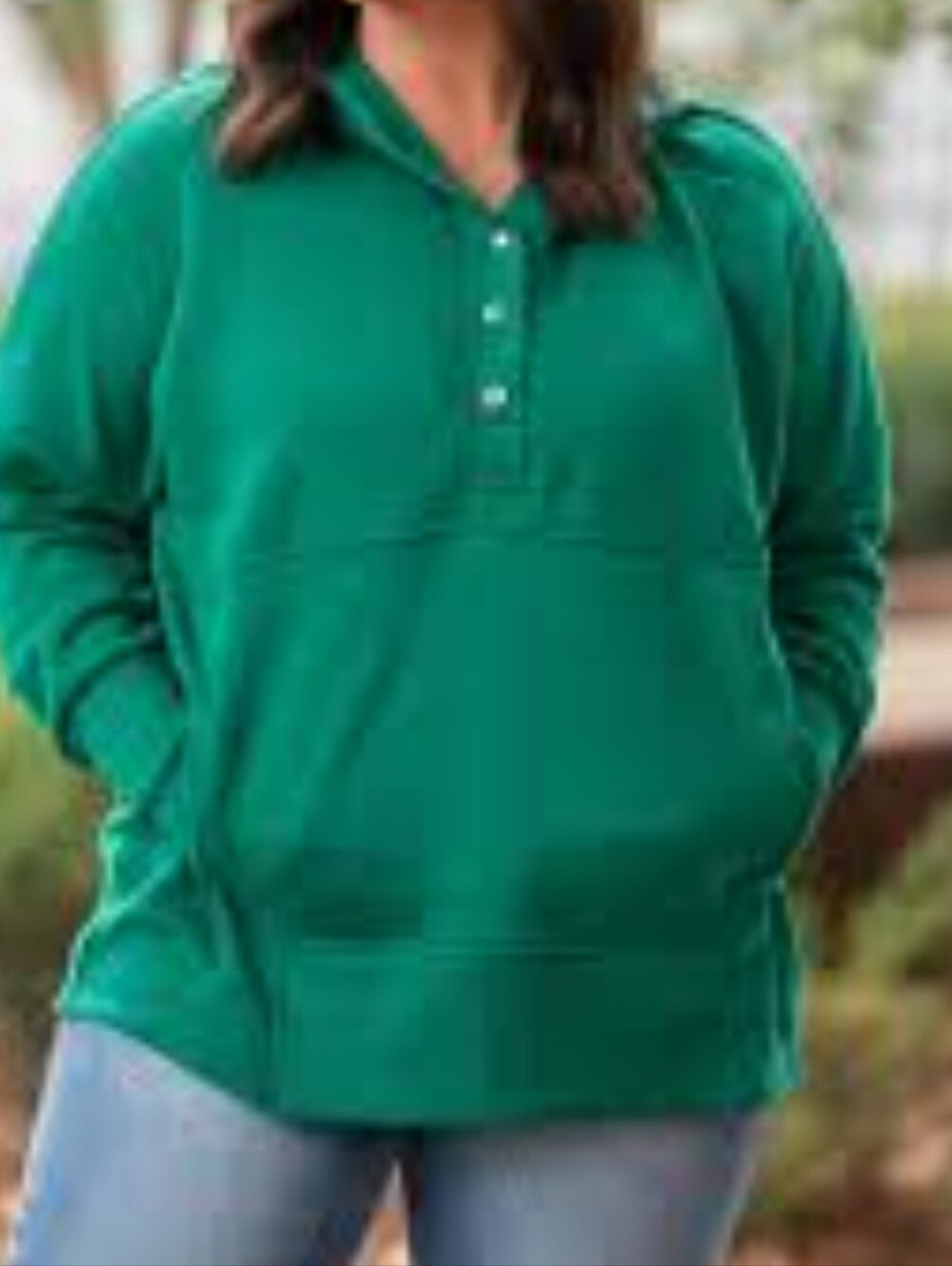 Zenana Outfitters Emerald Green Henley Pullover Hoodie